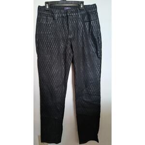 NYDJ Coated Cotton Blend Skinny Jeans Black Diamond Print Size 8 Stretch Slim